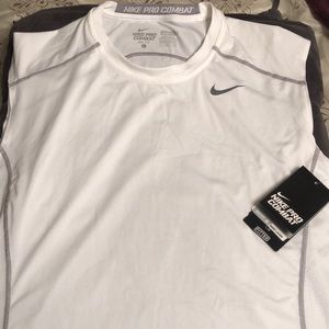 White Nike pro combat fitted tank
